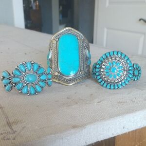 Turquoise and Silver Bracelets Faux Set Of Three